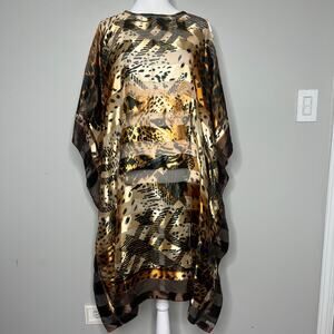 Women's Animal Print Blouse Kaftan Cover-Up One Size Mumu Old Money Mob Wife